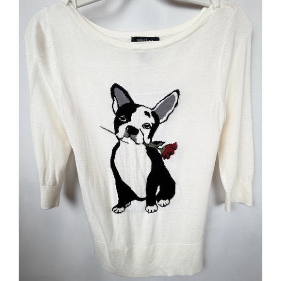 White House Black Market Sweaters - White House Black Market Dog Sweater XS Frenchie or Boston Terrier Rose Knit Top